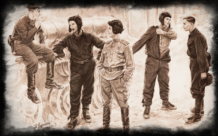 Советский танковый экипаж на отдыхе.