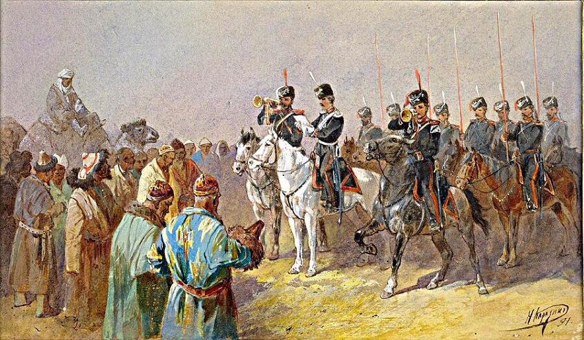 Встреча казачьего отряда с представителями киргиз-кайсаков 