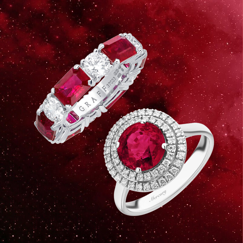 Кольца Mercury Color и Graff Classic из белого золота с бриллиантами и рубинами
