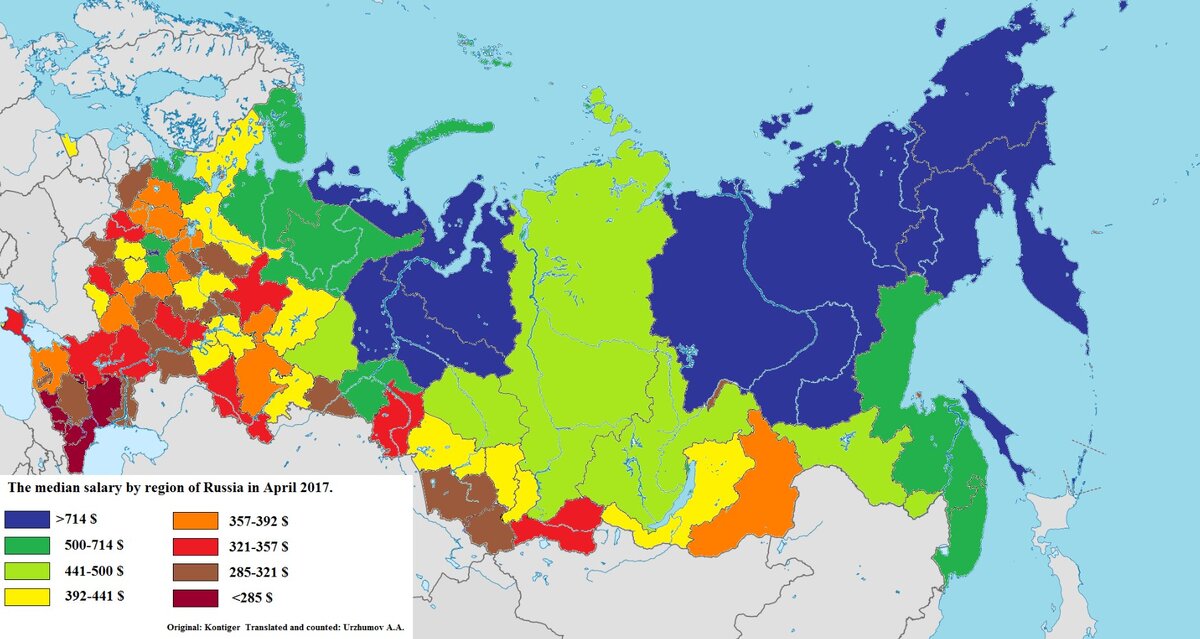 Карта средней зарплаты в России по регионам