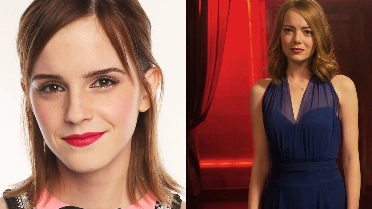 Слева - Эмма Уотсон, справа - Эмма Стоун (кадр из фильма "Ла-Ла Ленд)