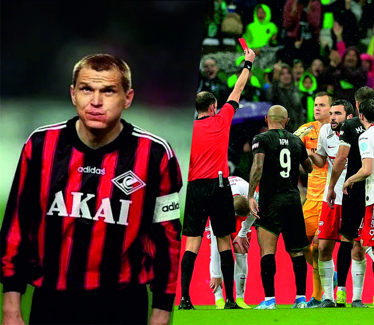 Капитан и центральный защитник Спартака 90-х Горлукович и красная карточка Джикии