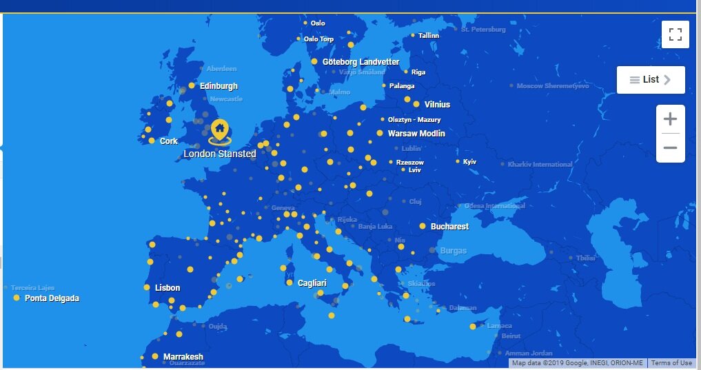 Карта полетов 2019. Источник: https://www.ryanair.com/hr/en/cheap-flight-destinations