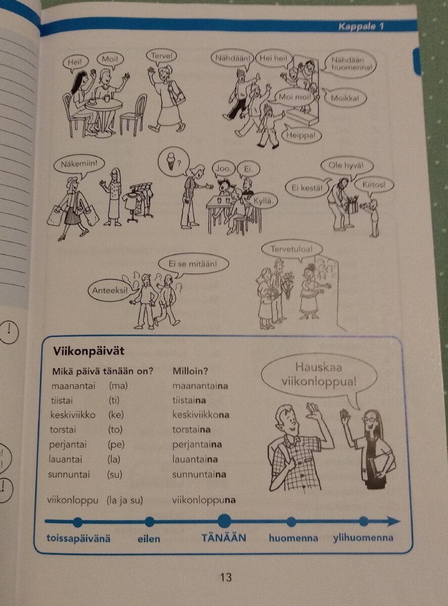 По картинке Вы можете выучить множество финских приветствий, а также дни недели