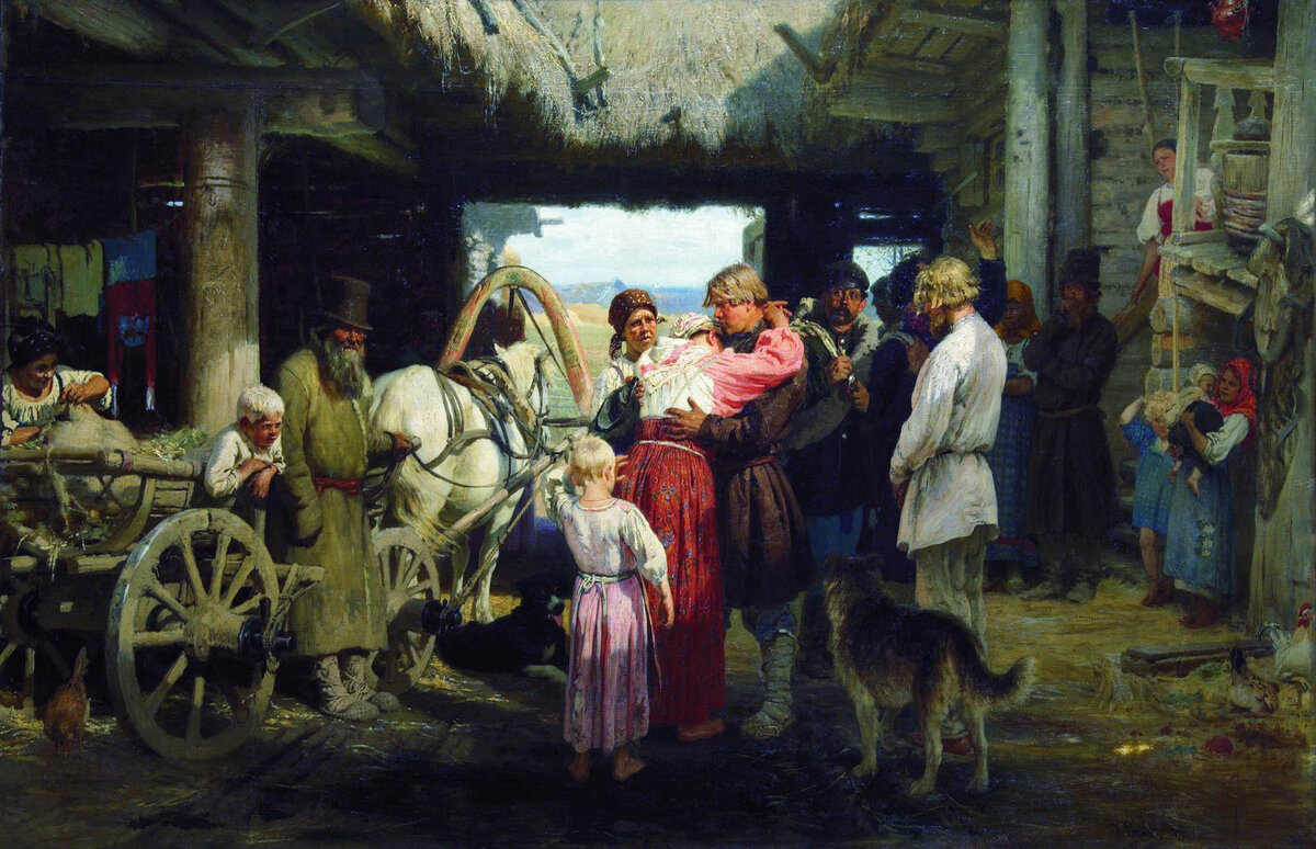 Картина И. Репина "Проводы новобранца", 1879 год.