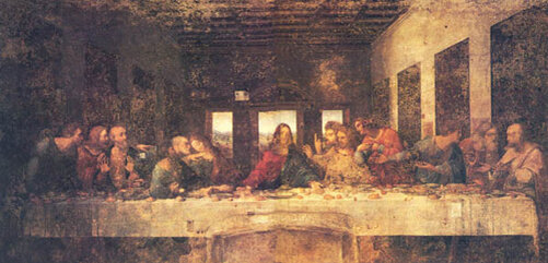 Последняя вечеря Леонардо да Винчи (1495 - 1498) изображает западноевропейский стиль приёма пищи, хотя в греко-римской традиции было принято есть пищу полулёжа.