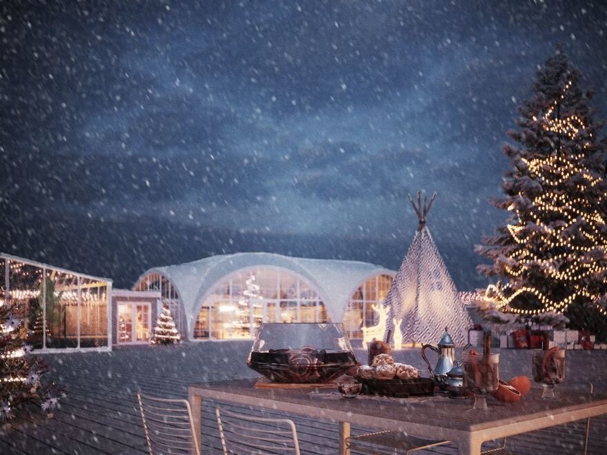 Кроме того, в парке установили большой лабиринт с детской площадкой и 10-метровую новогоднюю елку. Посетителям предлагают и другие развлечения: от ужина в панорамном ресторане до форелевой рыбалки в озере.