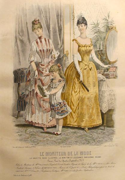 Модная гравюра из журнала "Moniteur de la Mode", 1885.