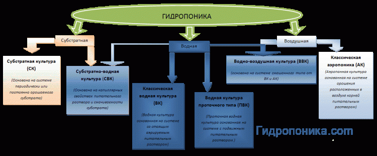 Основное деление методов гидропоники