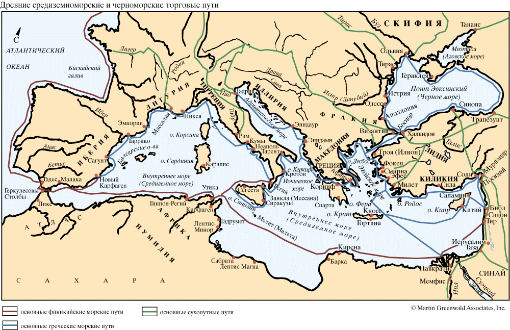 Карта торговых путей в древней Греции. Взято с http://planetolog.ru/map-history.php?type=77