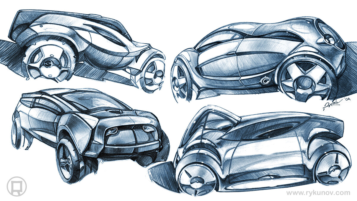 Мои старые, но довольно качественные скетчи автомобилей, из далекого 2004 года. Здесь, представлены футуристические формы внедорожников.