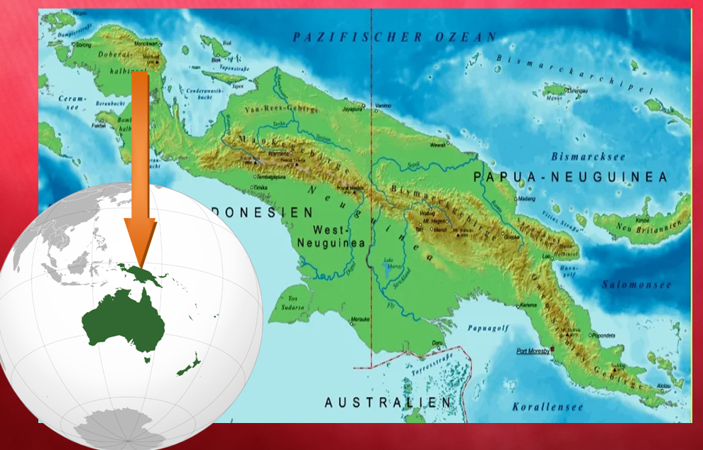 Остров Новая Гвинея на карте Океании.