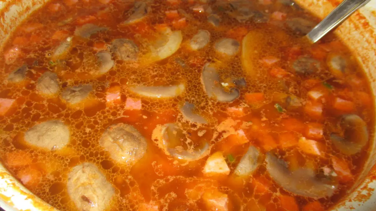    Рецептов приготовления солянок множество, солянки бывают мясные, рыбные, грибные, овощные. Всё что есть в холодильнике можно использовать для приготовления солянки. Мы приготовим сборную солянку из мяса, грибов и овощей.