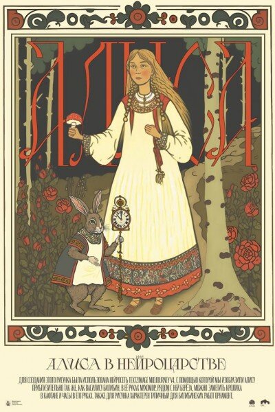 Нейросеть + Билибин. Оператор: Валерия Титова, графика с выставки «Алиса в Нейроцарстве» в Зарядье.