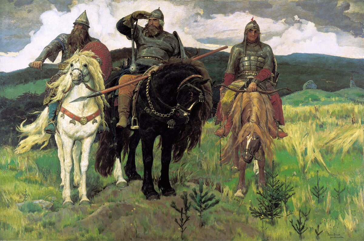 Картина В.Васнецова "Богатыри", третий справа - Алёша Попович