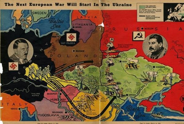 Плакат из Американского журнала 1939 года о гипотетической войне за Украину