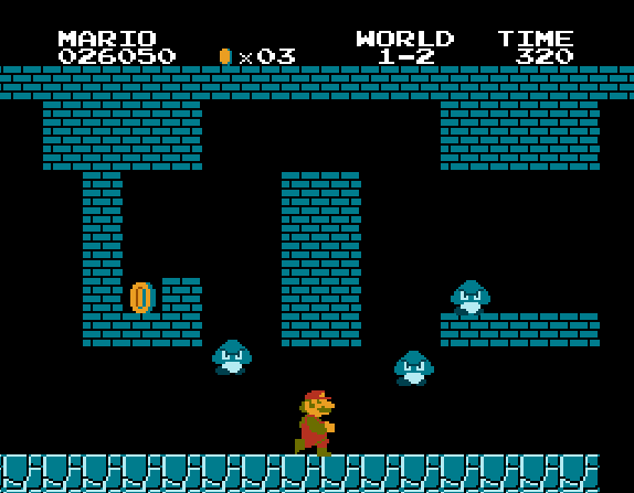 «Гриб жизни» на уровне 1-2 в игре «Super Mario bros.» на Денди