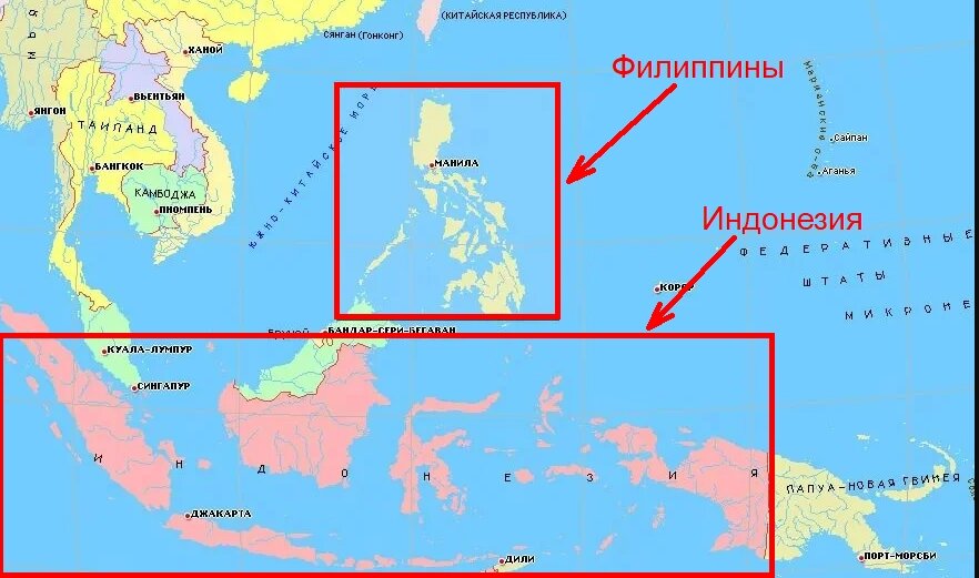 Как можно увидеть, Филиппины намного меньше Индонезии и тем более Канады с США 