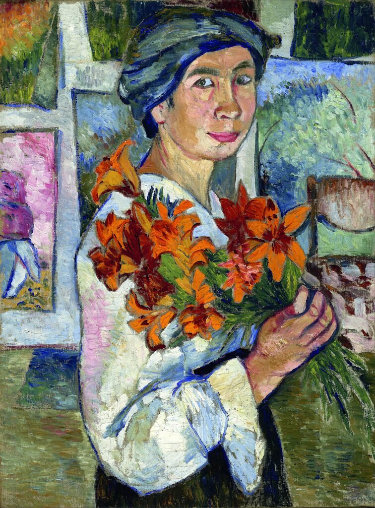 Наталья Гончарова «Автопортрет с тигровыми лилиями». 1907-1908.
© Государственная Третьяковская галерея