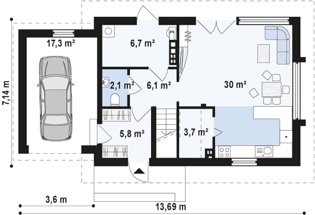 1-й этаж с подробными значениями.