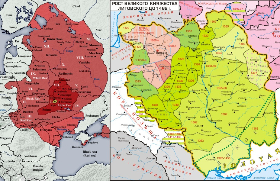 Карта западная и южная русь в составе великого княжества литовского в 13 15