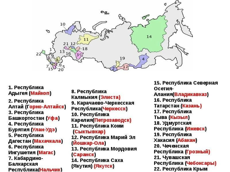 Статус республик российской федерации определяется. Столицы республик РФ. 22 Республики России со столицами. 22 Республики России на карте со столицами. Карта республик РФ со столицами.