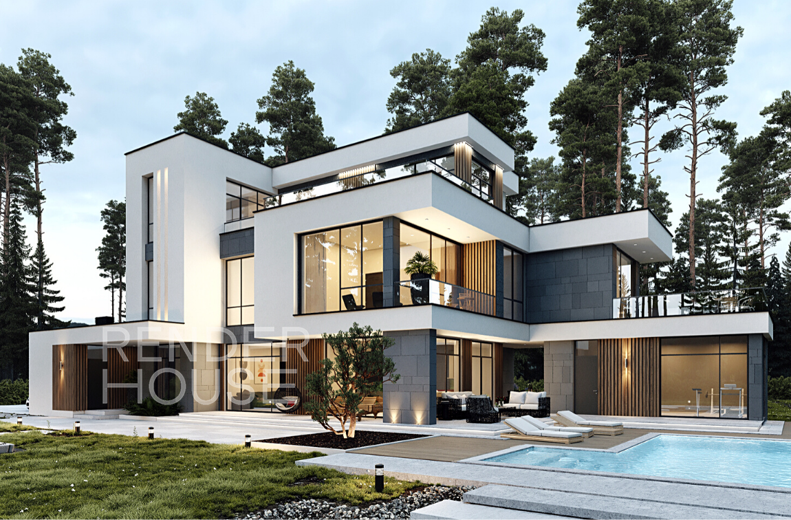 🔥Проект дома 618 м² в стиле Хай-тек за 27 млн руб. | Render House ...