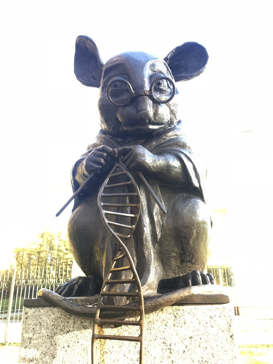 Мышь, вяжущая ДНК - памятник лабораторной мыши