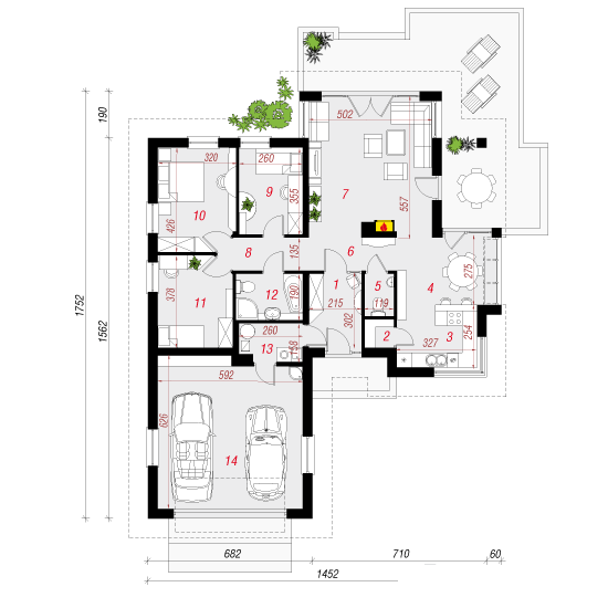 Проект одноэтажного дома 141 м2 с гаражом и террасой - 103-11