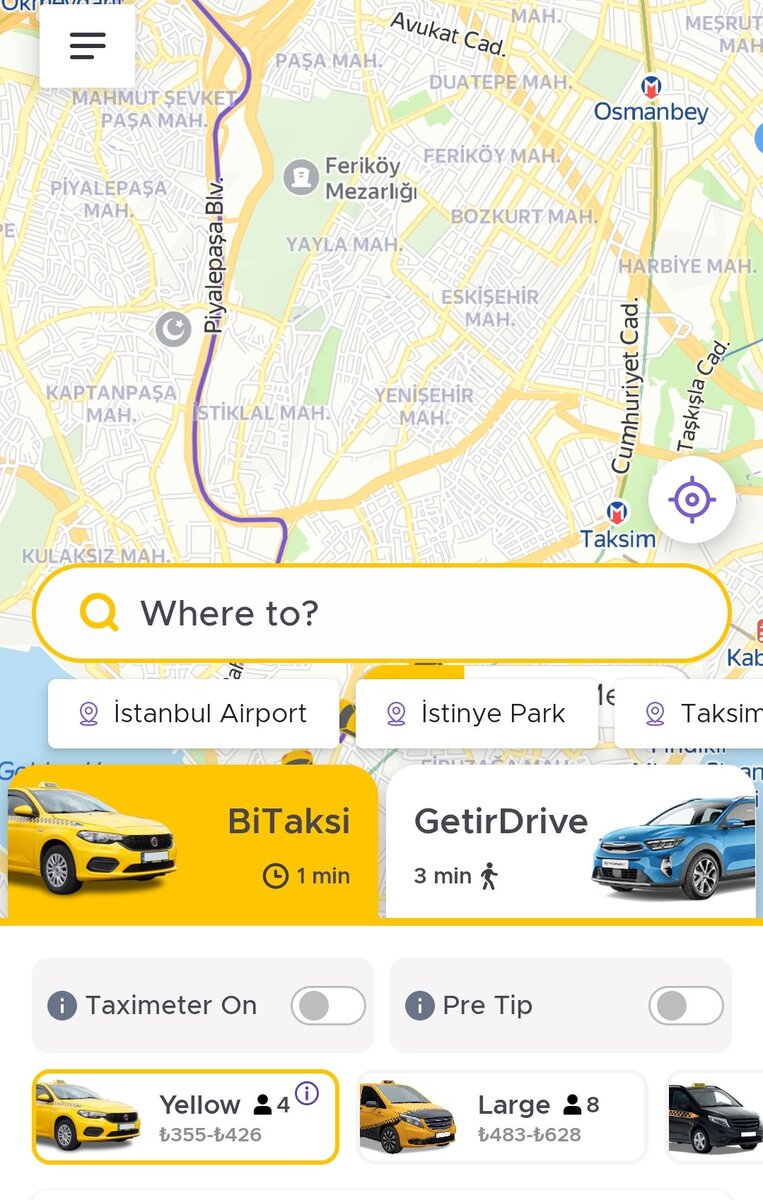 BiTaksi: Стоимость поездки из центра Стамбула в аэропорт 