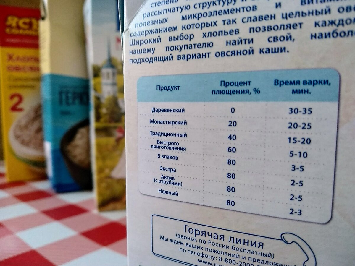 Если степени плющения не оказалось, ориентируйтесь по времени приготовления - чем больше, тем менее "расплющено" зерно.