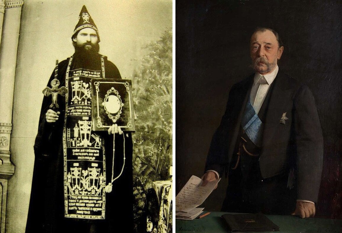 Слева - игумен Парфений, справа - граф Д.А. Толстой