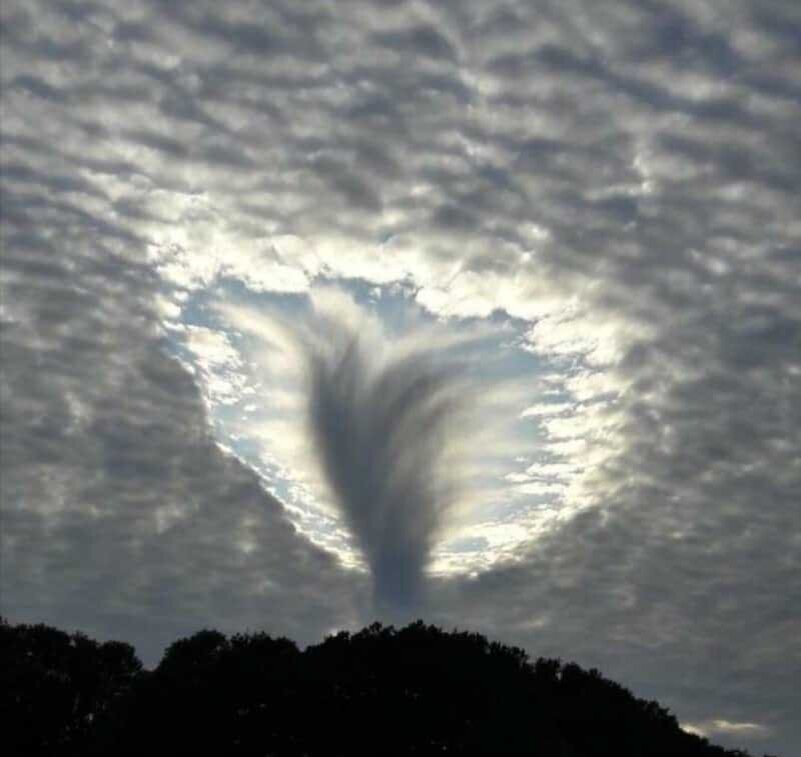 Редкое небо. Fallstreak hole природное явление. Эффект Fallstreak в перисто- кучевых облаках. Необычные явления в небе. Необычные небесные явления.