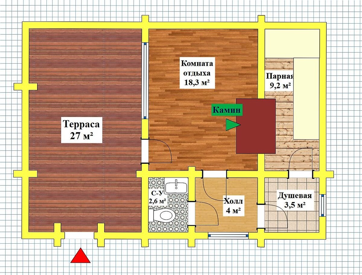 планировка бани без комнаты отдыха