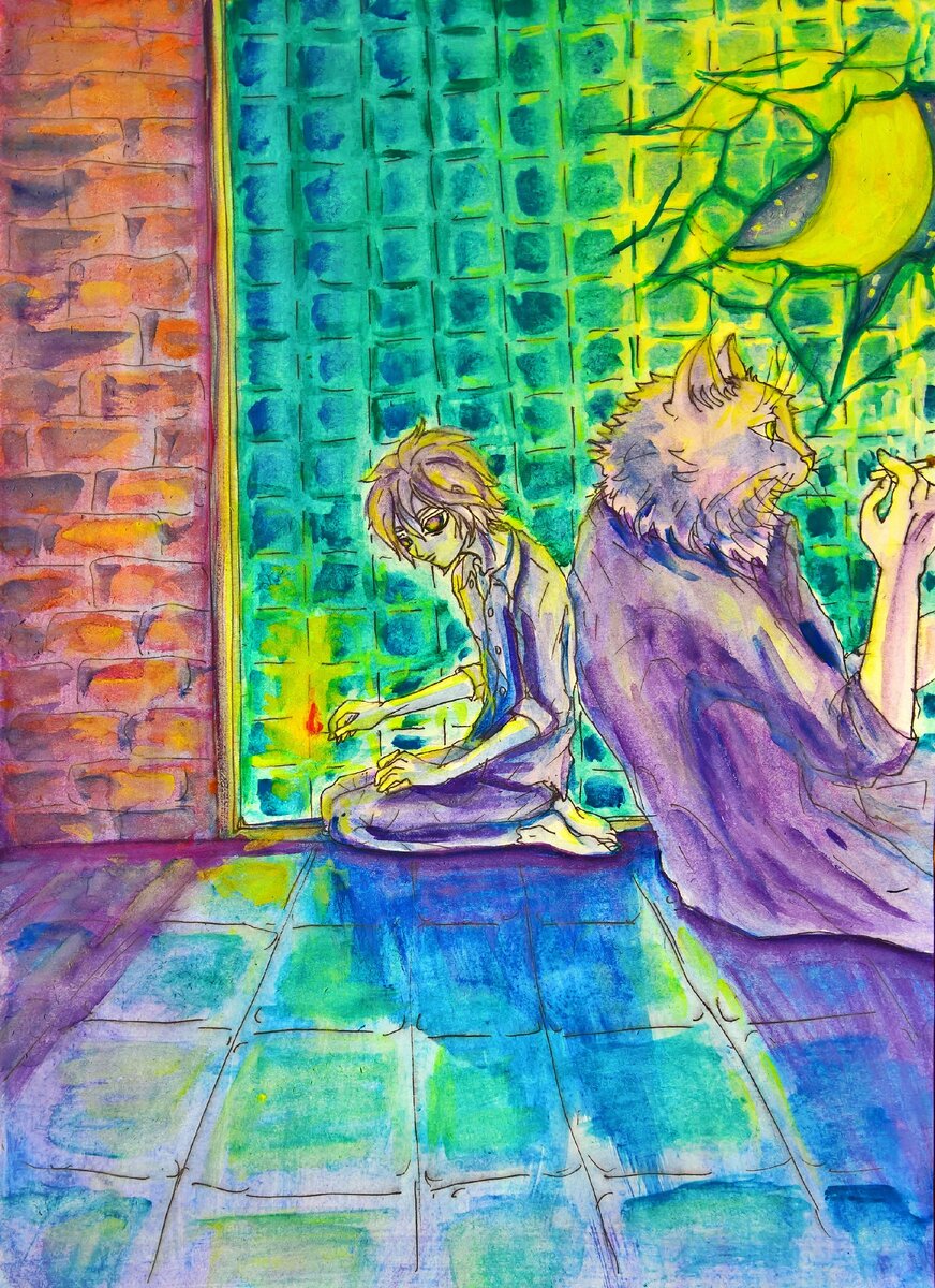 Акварель, гелевая ручка