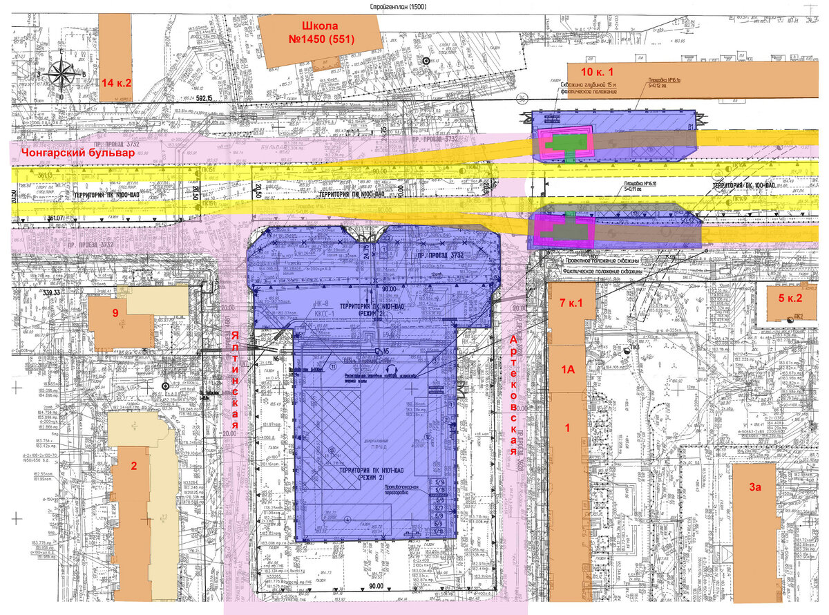 Строительный Генеральный План с цветовым выделением участков и объектов.