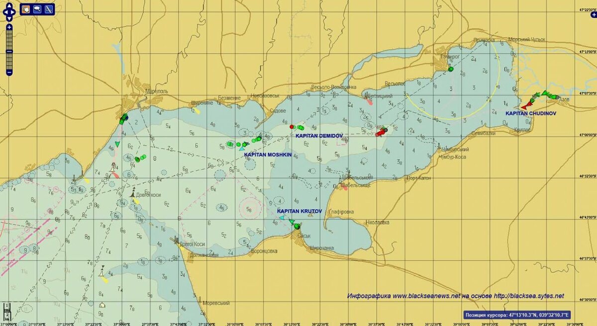 граница черного и азовского моря на карте