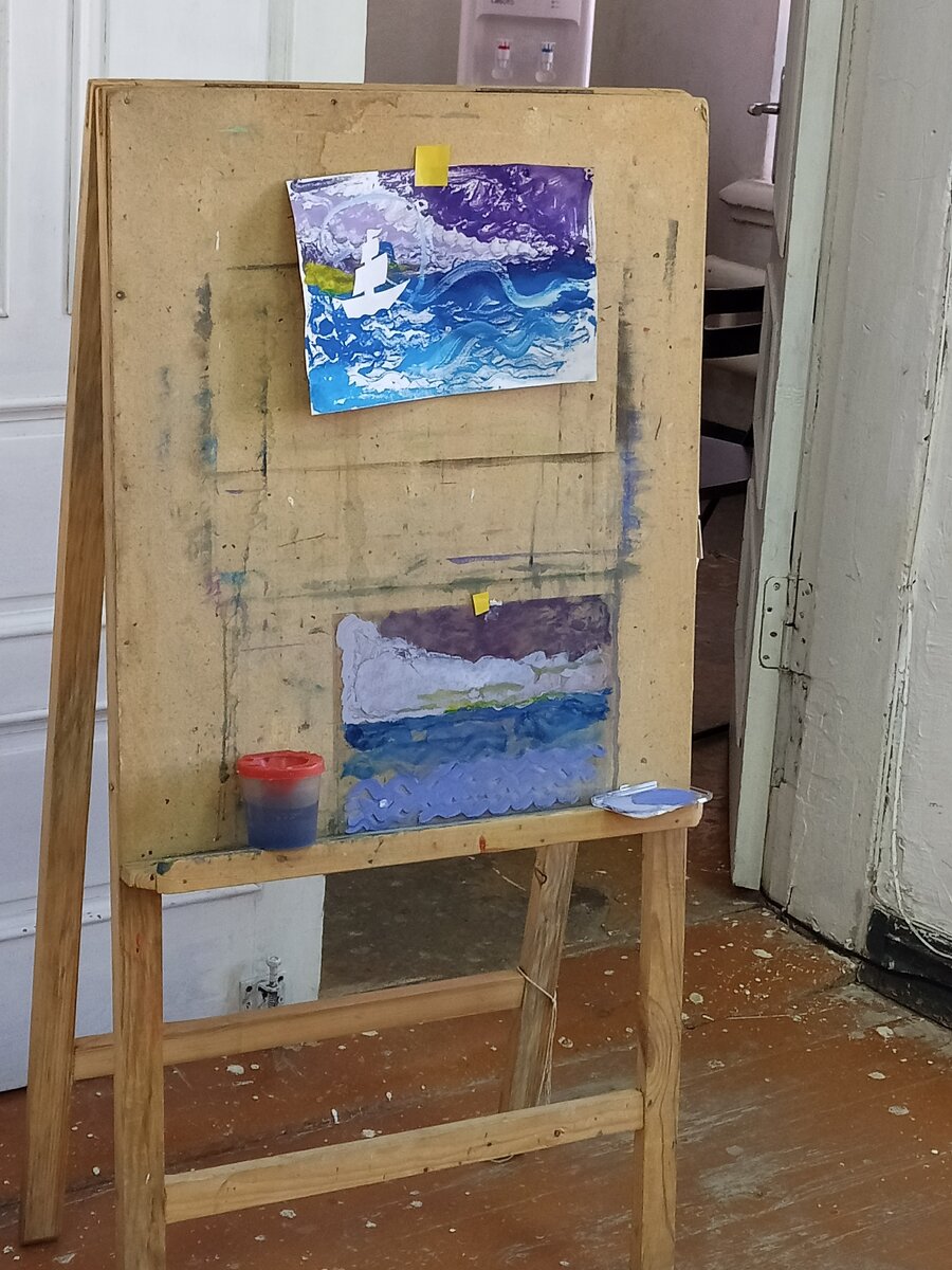 техника монотипия, рисование гуашью, мастер класс, рисуем море