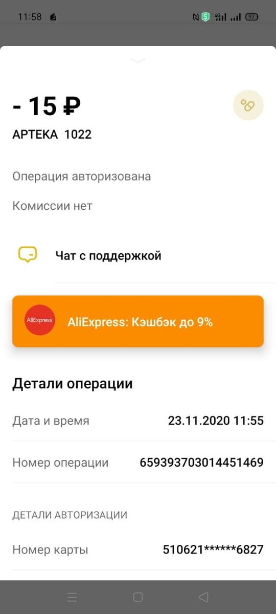 скрин автора. информация о платеже