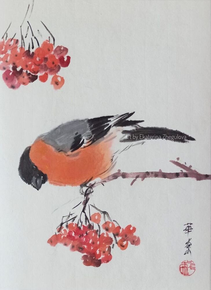 Картина суми-э на рисовой бумаге. Автор - Екатерина Жегулова.