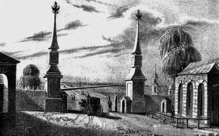 Вид Крестовской заставы. Литография неизвестного художника 1839 г. Фото с сайта: https://history.wikireading.ru/268023