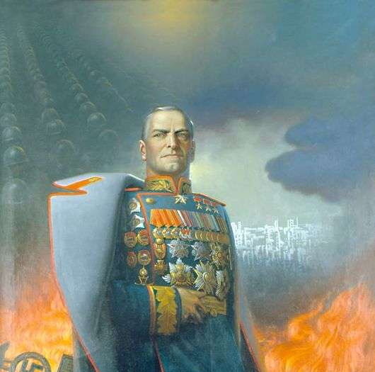 Еще известный перебежчик Суворов (Резун) подметил, что это портрет Г. Жукова кисти К. Васильева представляет знаменитого полководца как "кровожадного бога войны"