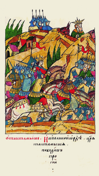 Борьба Тимура и Тохтамыша. миниатюра из летописи