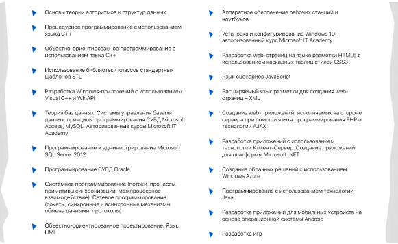 Часть структуры программы «Разработка программного обеспечения»: на самом деле за 2,5 года вы охватите ещё больше тем