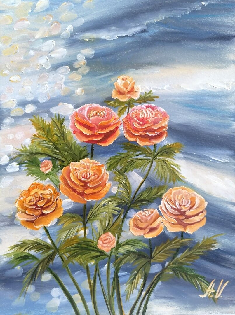 "Пламенный свет. Жарки у воды". Грунтованный картон. 30х40. Масло - 6000 руб. Не оформлена. Возможна доставка почтой (оплачивается отдельно). Картина принимала участие в Выставке.