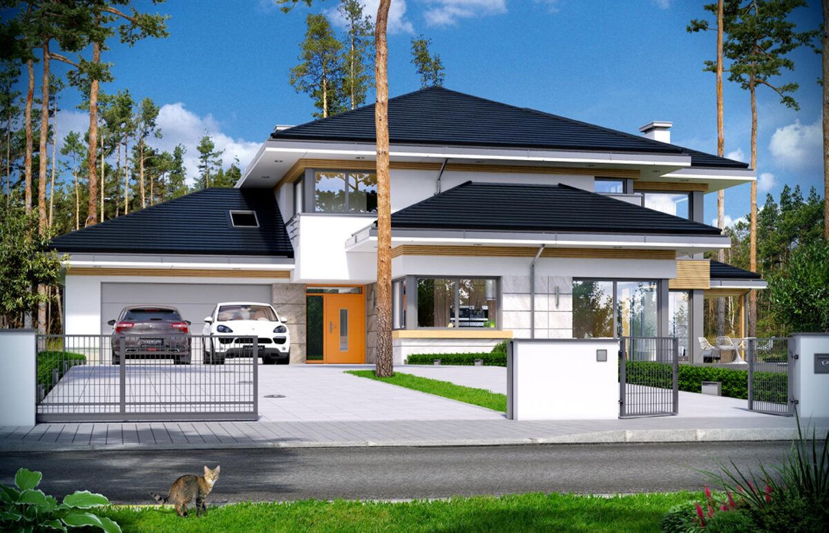 Двухэтажный дом с гаражом на две машины