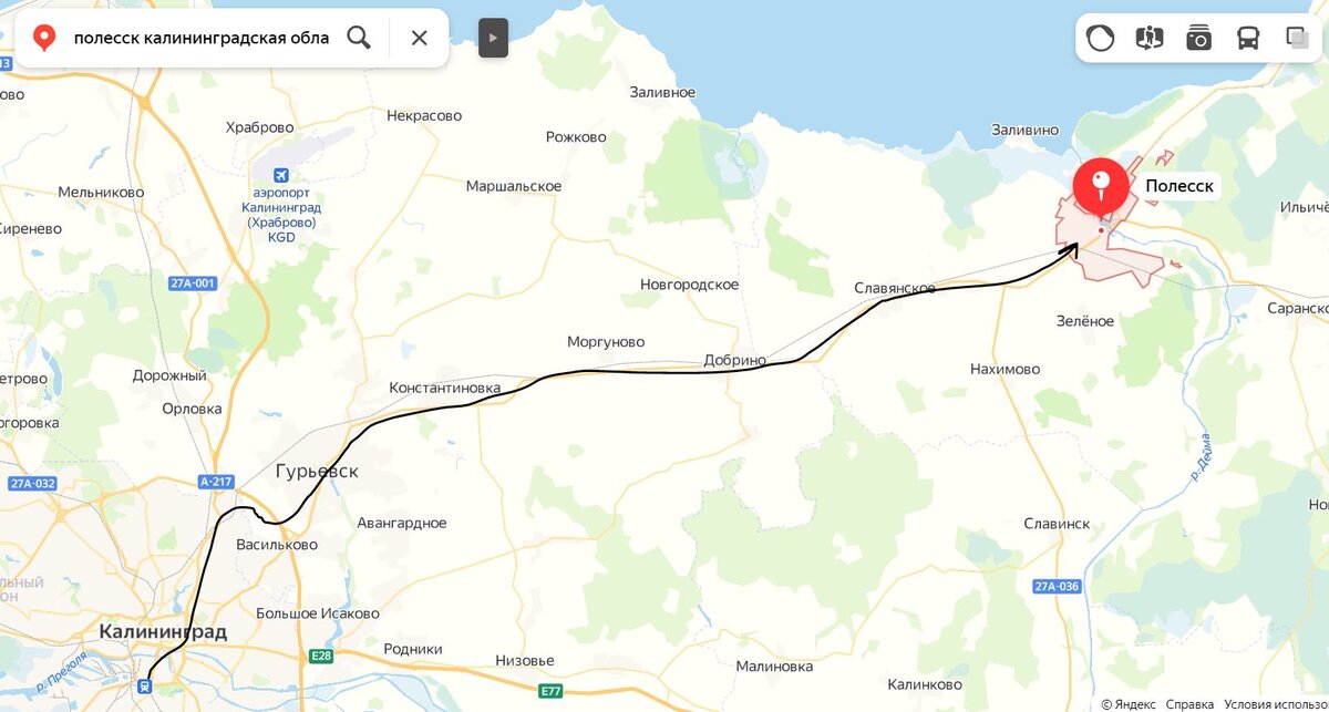 Расположение Полесска на Яндекс Картах