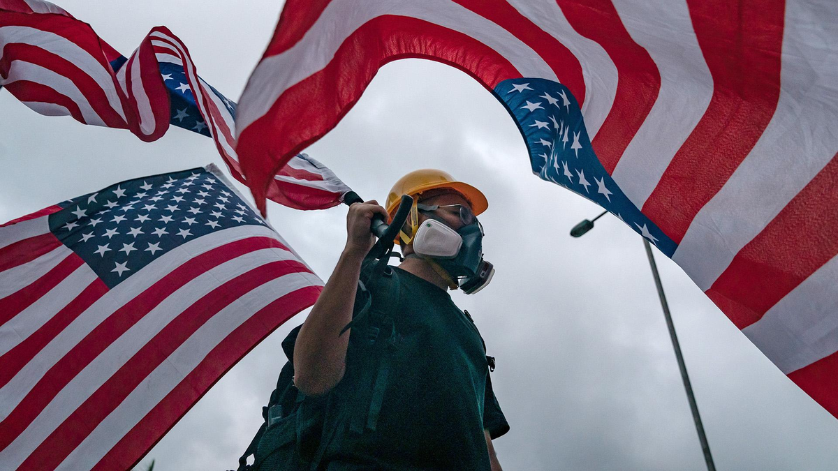Как захватить сша. Гонконг протесты с флагами сша.