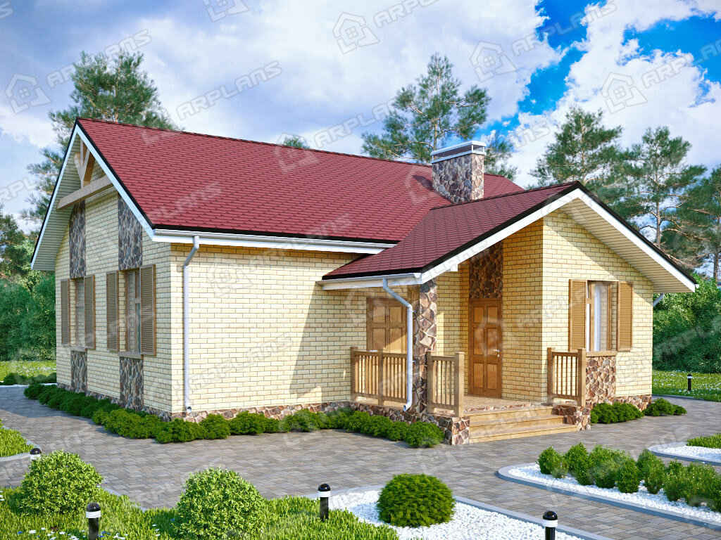 Фото 1 одноэтажного дома из газобетона с 2 спальнями и газовой котельной. 80 кв м. Источник arplans.ru Проект К-231