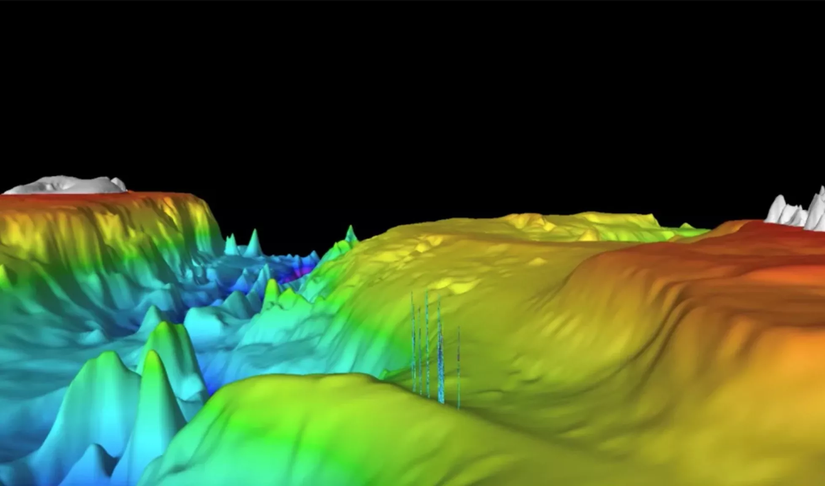 На этой цифровой реконструкции видно, как метан поднимается с морского дна. Предоставлено: Андрея Плаза Фаверола. 